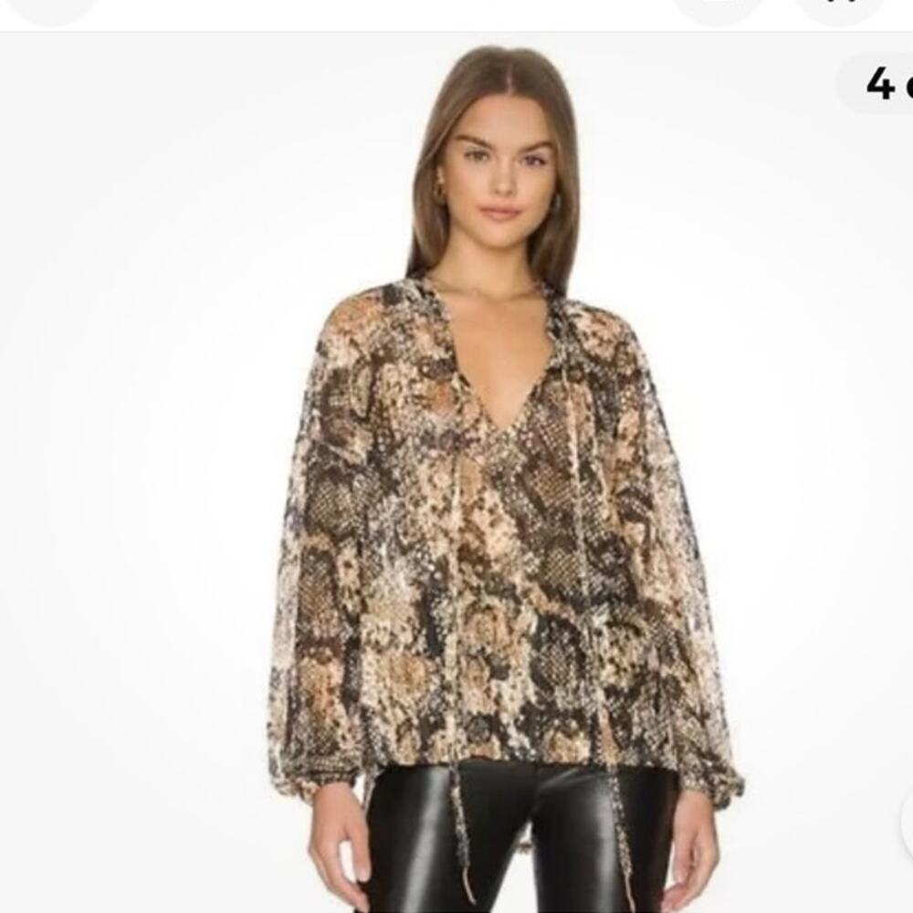 NWT Free people Out for the Night long sleeve brown black sheer blouse snakeskin